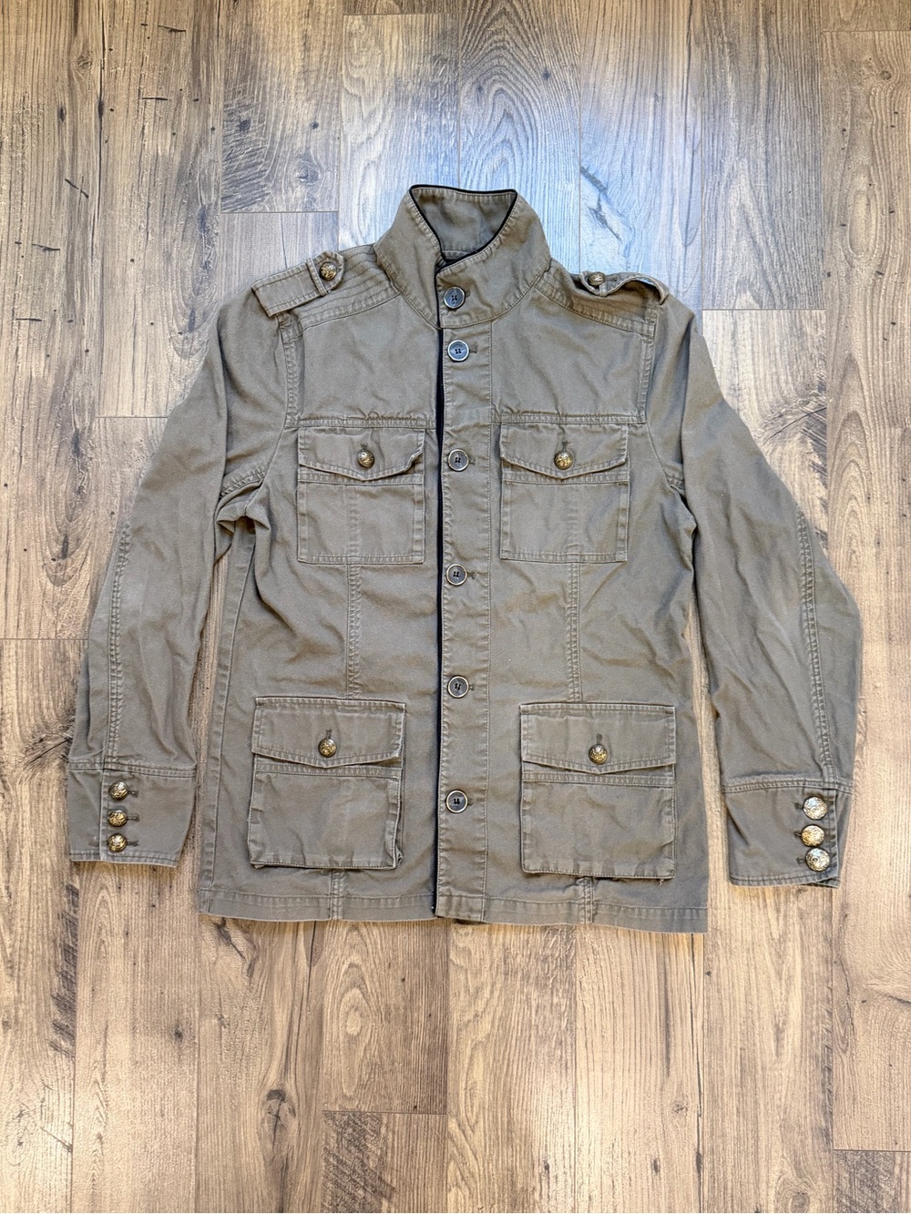 GUESS Men’s M Field Jacket Military Utility 100% Cotton Khaki